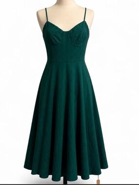 NWT Reformation Emerald Green Glenda Midi Fit and Flare Dress
